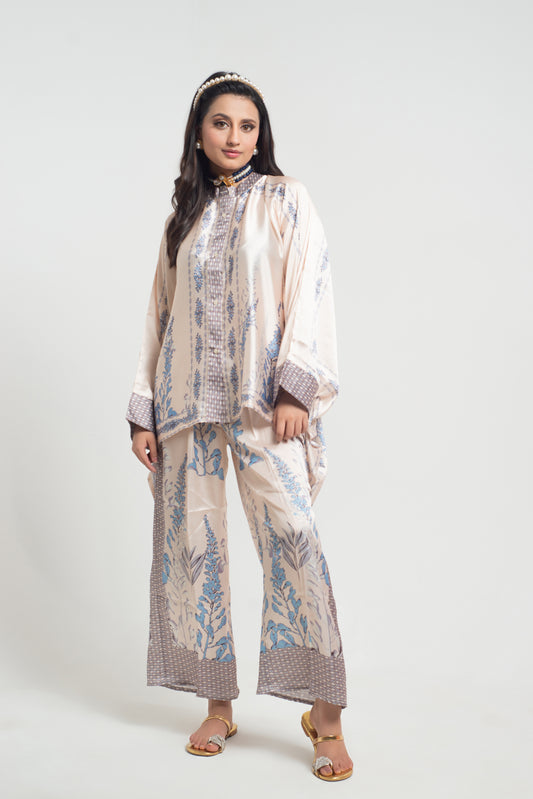 WHITE BLUE BLOSSOM CO-ORD SET